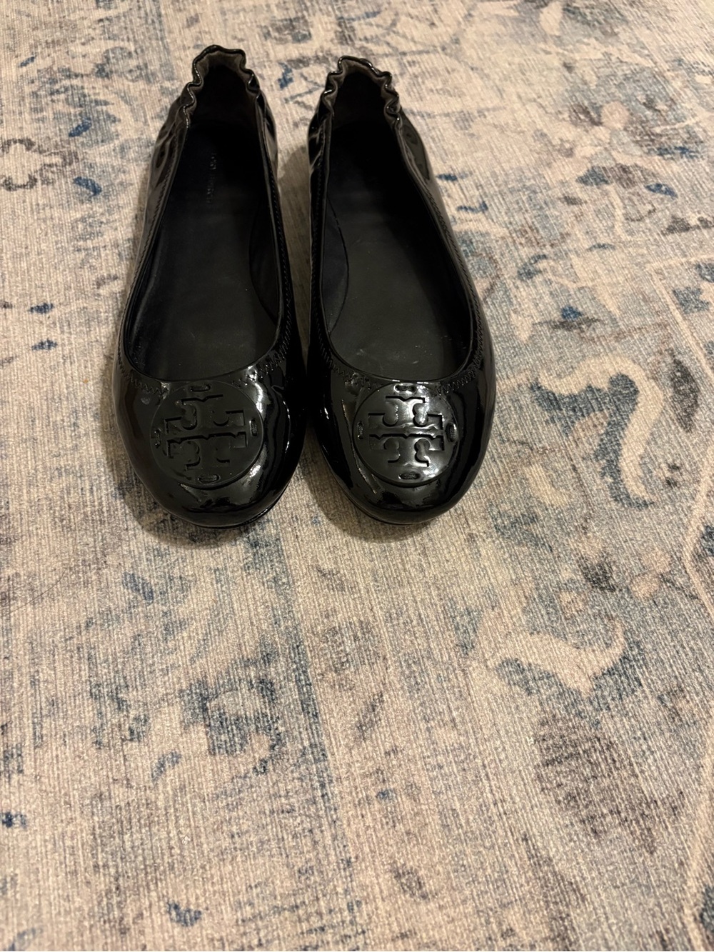 Tory Burch Black Patent Leather REVA TRAVEL BALLET